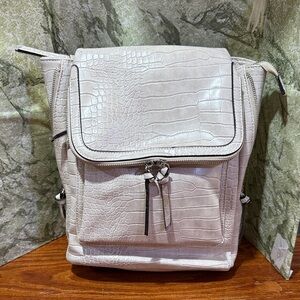 Chic Crocodile-Embossed White Backpack